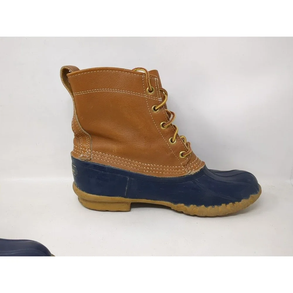 LL Bean Women's Size‎ 7 Leather Duck Boots Made in USA Tan Blue 6
